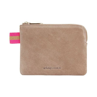 Arlington Milne Paige Coin Purse Fawn Suede - Pink Poppies