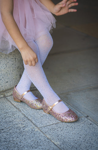 Great Pretenders Tights White Rhinestone - Pink Poppies