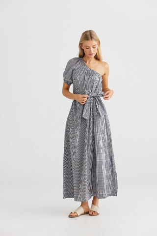 Shanty Dress Nola Maxi Black Check - Pink Poppies