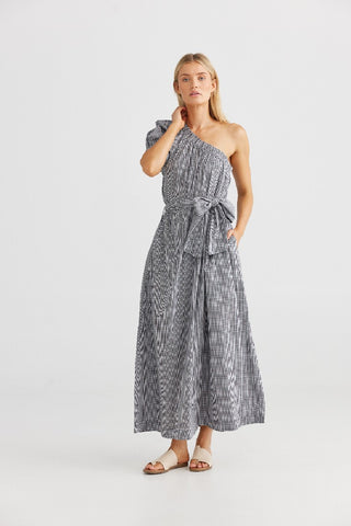 Shanty Dress Nola Maxi Black Check - Pink Poppies