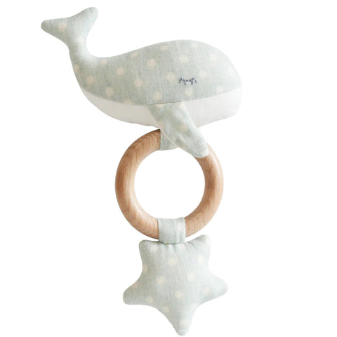 Alimrose Rattle Whale Blue Teether - Pink Poppies 