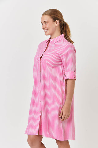 Envelope Dress Poplin Fuchsia - Pink Poppies