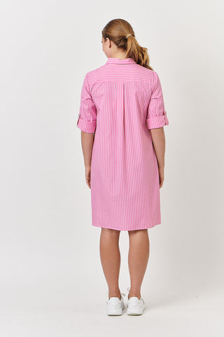 Envelope Dress Poplin Fuchsia - Pink Poppies