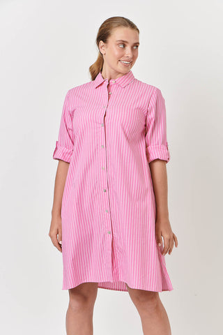 Envelope Dress Poplin Fuchsia - Pink Poppies