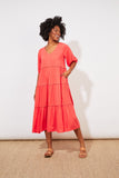 Haven Dress Tropicana Tiered Maxi Coral - Pink Poppies 