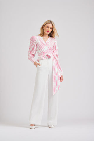 Shirty Shirt Hazel Wrap - White/pink Spot - Pink Poppies