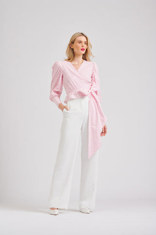 Shirty Shirt Hazel Wrap - White/pink Spot - Pink Poppies
