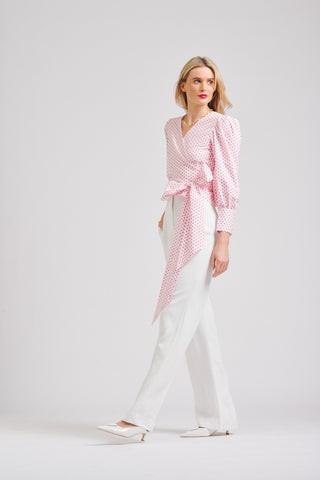 Shirty Shirt Hazel Wrap - White/pink Spot - Pink Poppies
