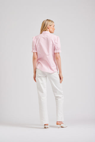 Shirty Shirt Serena S/s White Pink Spot - Pink Poppies