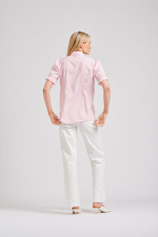 Shirty Shirt Serena S/s White Pink Spot - Pink Poppies