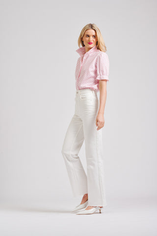 Shirty Shirt Serena S/s White Pink Spot - Pink Poppies