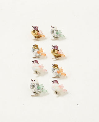 Xmas Papaya Storybook Clip On Birds Pastel 6pc Sequin