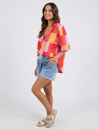 Elm Top Soleil Check - Pink Poppies