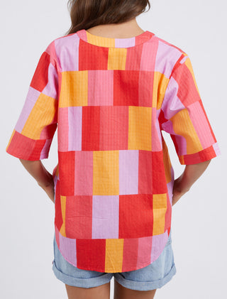 Elm Top Soleil Check - Pink Poppies