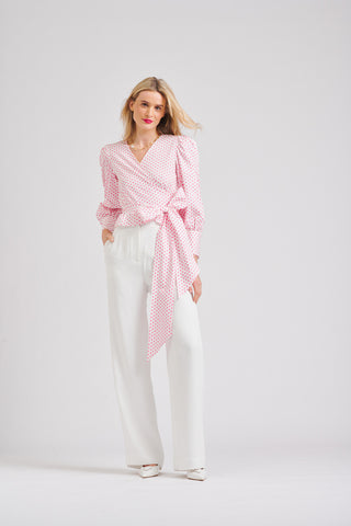 Shirty Shirt Hazel Wrap - White/pink Spot - Pink Poppies
