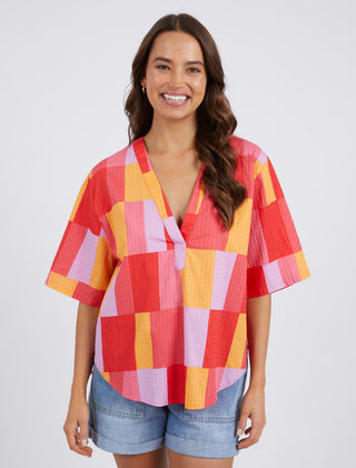 Elm Top Soleil Check - Pink Poppies