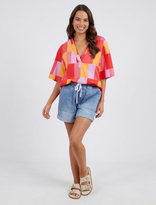 Elm Top Soleil Check - Pink Poppies