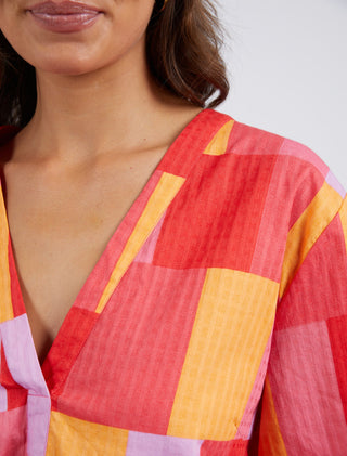 Elm Top Soleil Check - Pink Poppies