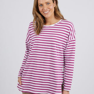 Elm Tee Lauren L/s Stripe Mulberry And White - Pink Poppies