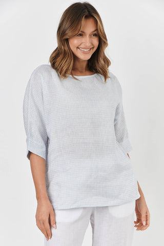 Naturals By O&j Top 3/4 Stream Gingham - Pink Poppies