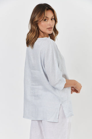Naturals By O&j Top 3/4 Stream Gingham - Pink Poppies