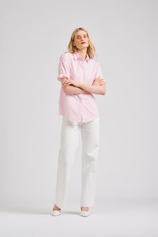 Shirty Shirt Serena S/s White Pink Spot - Pink Poppies