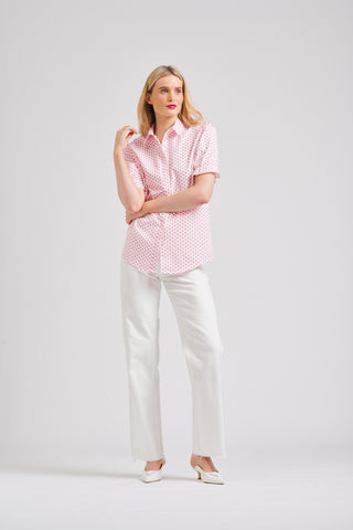 Shirty Shirt Serena S/s White Pink Spot - Pink Poppies