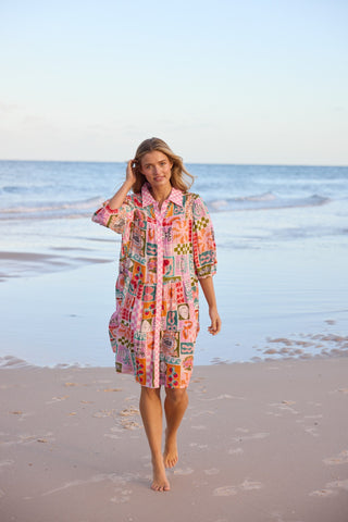 Kahla wearing the Holiday Dress Fiji – Sardinia Summer, a breezy vacation-ready dress in vibrant summer tones.