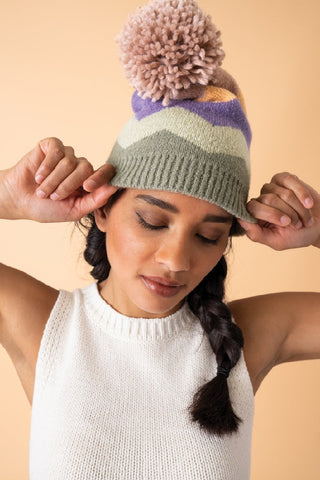 Powder Beanie Nora Bobble Sage - Pink Poppies