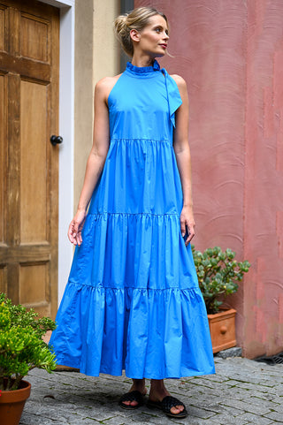 Wyatt Wylde Dress Helena Blue - Pink Poppies