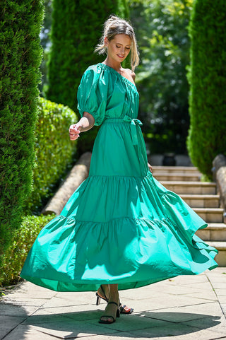 Wyatt Wylde Dress Palmer Maxi Green - Pink Poppies