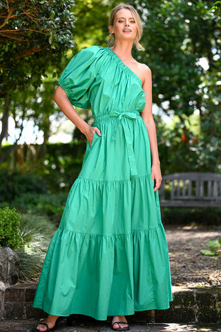 Wyatt Wylde Dress Palmer Maxi Green - Pink Poppies