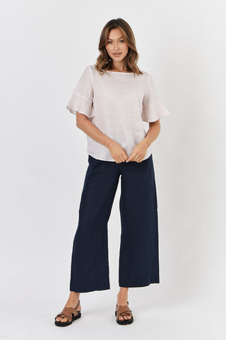 Naturals By O&j Pants 3/4 Wide Navy - Pink Poppies