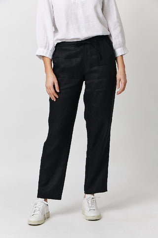 Naturals By O&j Pants Black Linen - Pink Poppies