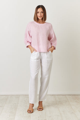 Naturals By O&j Pants Classic White - Pink Poppies