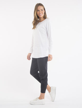 Elm Tee Rib L/s White - Pink Poppies