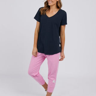 Elm Tee Vee Navy - Pink Poppies