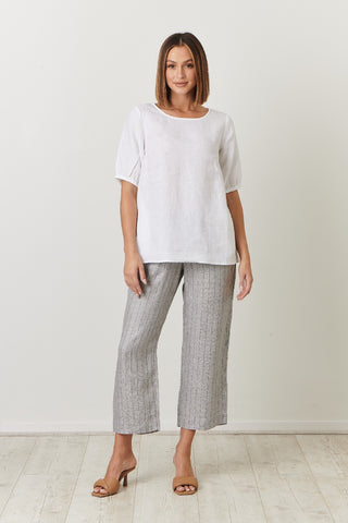 Naturals By O&j Top Linen White - Pink Poppies