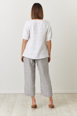 Naturals By O&j Top Linen White - Pink Poppies