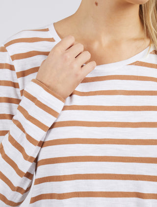 Elm Tee Scoop L/s Tan - Pink Poppies