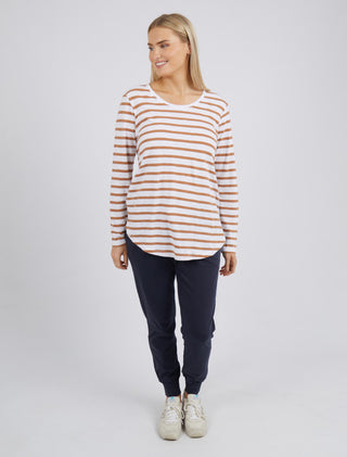 Elm Tee Scoop L/s Tan - Pink Poppies
