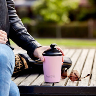 Huski wine cooler, Fressko reusable cup and Somewhere Co drink bottle — stylish eco-friendly drinkware available at Pink Poppies Living Creatively, Stanthorpe’s boutique for sustainable living and gifting.