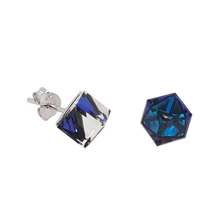 Mcj Stud Swarovski Crystal Square - Mediume Blue Clear - Pink Poppies 