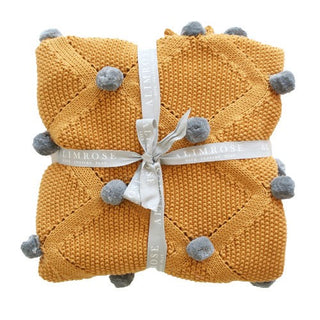 Alimrose Blanket Organic Pom Pom Butterscotch & Grey - Pink Poppies 