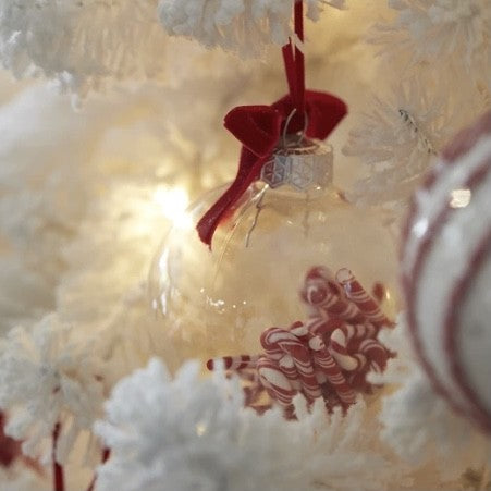 Xmas Dec Candy Cane Bauble - Pink Poppies 