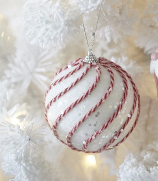 Xmas Dec Bauble White/red Sugar Swirl - Pink Poppies 