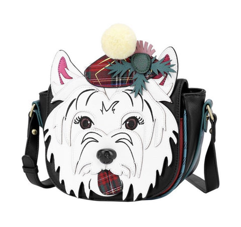 Vendula Highland Fling Wallace The Westie Dog Saddle Bag - Pink Poppies 