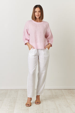 Naturals By O&j Pants Classic White - Pink Poppies 