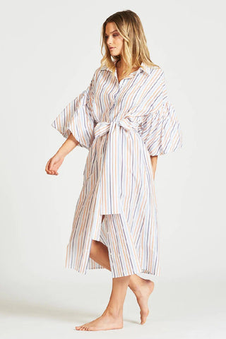 Shirty Shirt Dress Puff Sleeve Multi Stripe/gold Lurex - Pink Poppies 