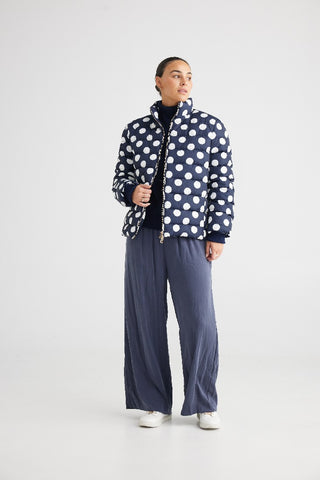 Brave&true Puffer Jacket Sillian Navy Spot - Pink Poppies 